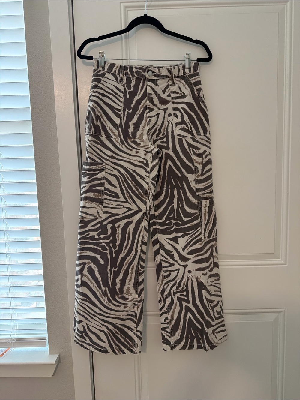 No Boundaries Brown and White Zebra-Print Wide Leg Cargo Pants